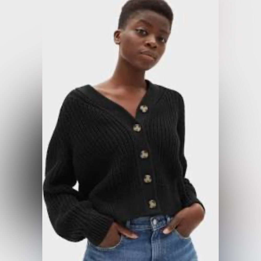 Everlane The Texture Black Ribbed Cardigan Sweater